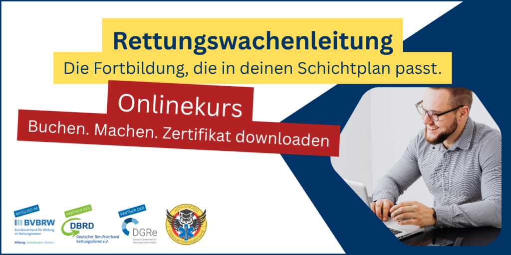 Produktbild für den Onlinekurs Rettungswachenleitung mit Zertifikat und flexibler Fortbildung im Schichtdienst.