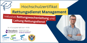 Produktbild zum Hochschulzertifikat Rettungsdienst Management mit Rettungswachenleitung und Leitung Rettungsdienst.