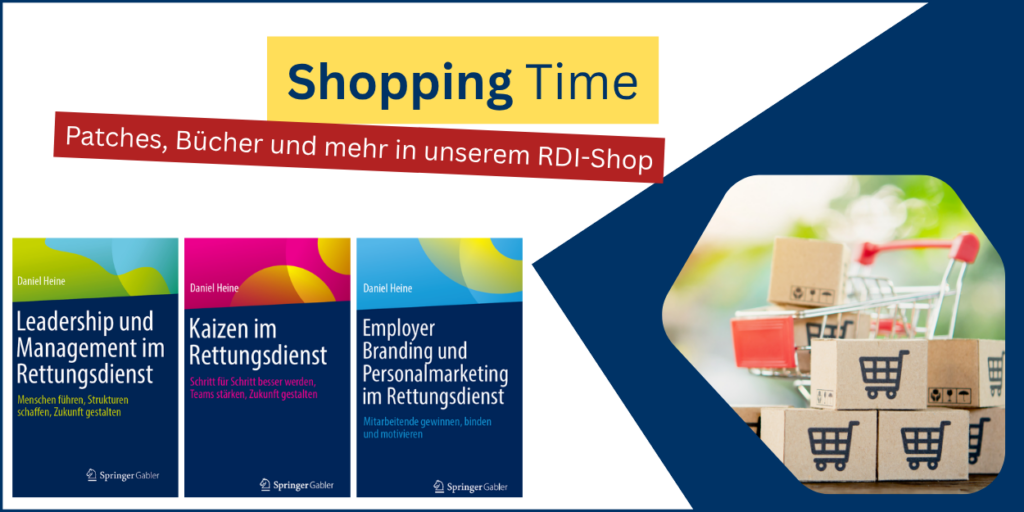 Shop-Banner für den RDI-Shop mit Fachbüchern, Patches und weiteren Produkten für den Rettungsdienst.