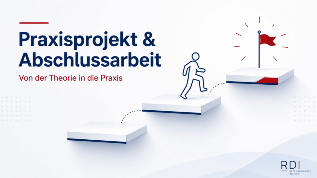 Teilnehmende entwickeln sich im Lehrgang Rettungsdienstmanagement schrittweise von der Theorie über das Praxisprojekt bis zur erfolgreichen Abschlussarbeit weiter.